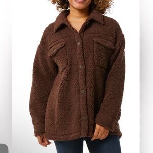 32 DEGREES Women's Cozy Fleece Shirt Jacket Oversized, Brown,